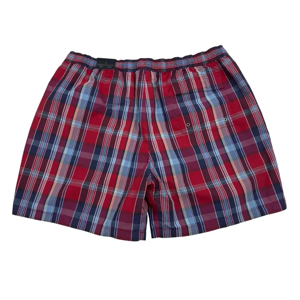 Brooks Brothers Red/Blue Plaid Pull On Classic Swim Trunks Men's Size XL
